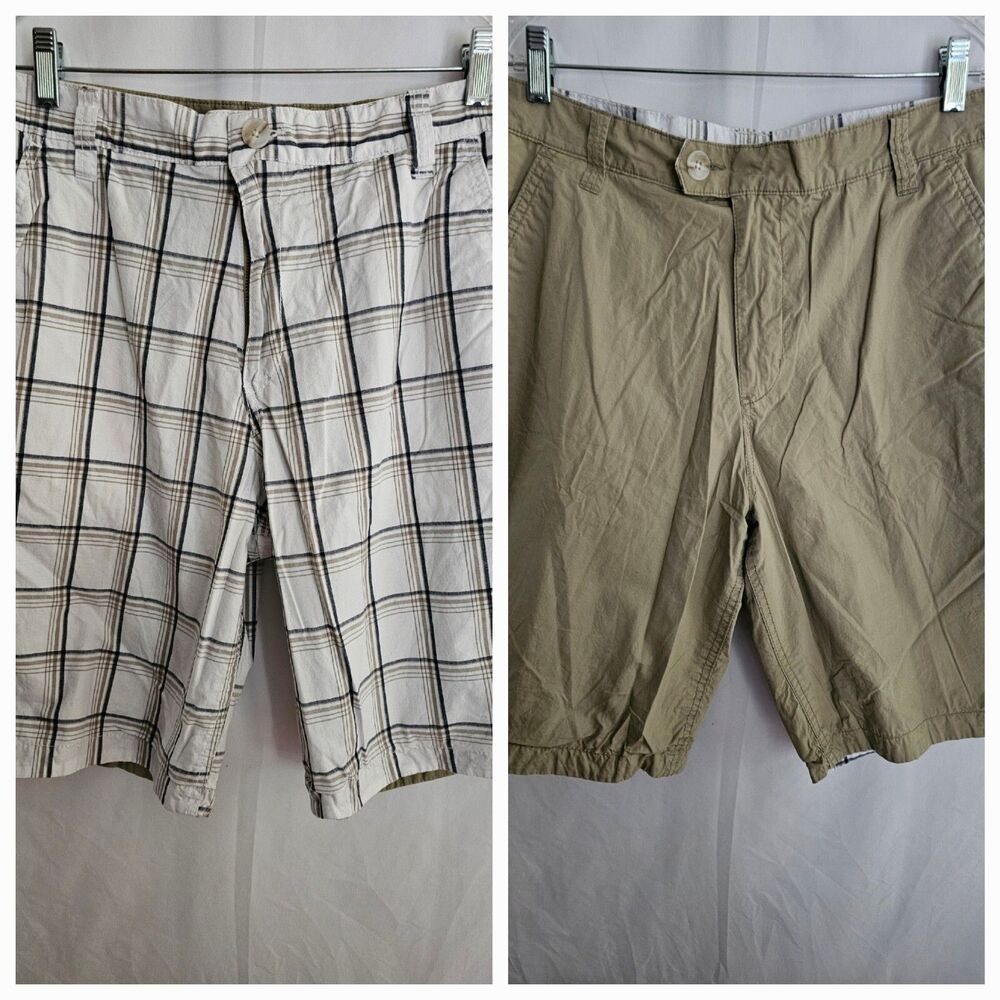 Old Navy Shorts Men's Reversible Plaid / Beige Flat Front Size 33